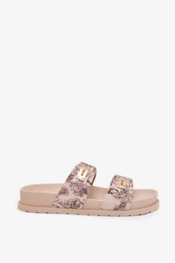 Boto Klapki Na Platformie|Klapki Damskie Klasyczne*Wzorzyste Klapki Damskie Na Platformie Beżowe Sorina Beżowy