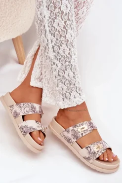 Boto Klapki Na Platformie|Klapki Damskie Klasyczne*Wzorzyste Klapki Damskie Na Platformie Beżowe Sorina Beżowy