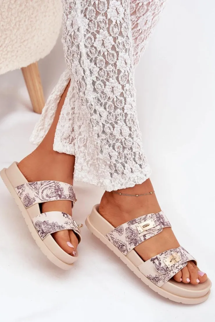 Boto Klapki Na Platformie|Klapki Damskie Klasyczne*Wzorzyste Klapki Damskie Na Platformie Beżowe Sorina Beżowy