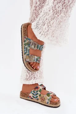 Lee Cooper Klapki Korkowe|Klapki Na Platformie*Wzorzyste Klapki Damskie Na Korkowej Platformie Z Klamrami LCW-25-35-3480L Multikolor Wielokolorowy