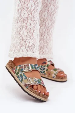 Lee Cooper Klapki Korkowe|Klapki Na Platformie*Wzorzyste Klapki Damskie Na Korkowej Platformie Z Klamrami LCW-25-35-3480L Multikolor Wielokolorowy