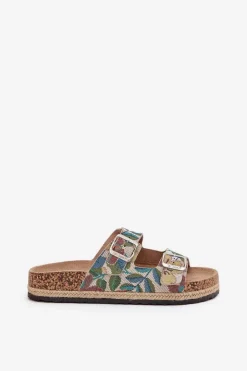 Lee Cooper Klapki Korkowe|Klapki Na Platformie*Wzorzyste Klapki Damskie Na Korkowej Platformie Z Klamrami LCW-25-35-3480L Multikolor Wielokolorowy