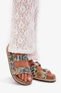 Lee Cooper Klapki Korkowe|Klapki Na Platformie*Wzorzyste Klapki Damskie Na Korkowej Platformie Z Klamrami LCW-25-35-3480L Multikolor Wielokolorowy