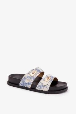 Sale Boto Wzorzyste Klapki Damskie Na Platformie e Sorina Niebieski