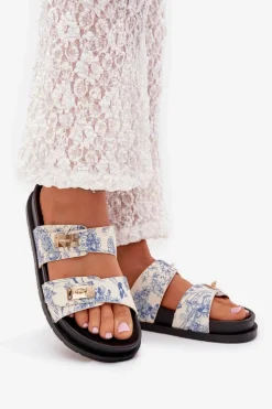 Sale Boto Wzorzyste Klapki Damskie Na Platformie e Sorina Niebieski