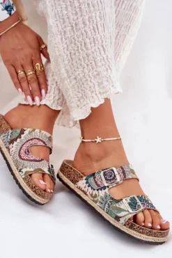 Hot Lee Cooper Wzorzyste Klapki Damskie Na Korkowej Platformie Z Klamrami LCW-25-35-3483L Multikolor Wielokolorowy