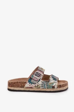 Hot Lee Cooper Wzorzyste Klapki Damskie Na Korkowej Platformie Z Klamrami LCW-25-35-3483L Multikolor Wielokolorowy