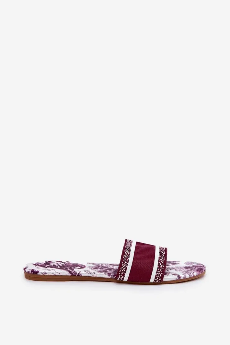 New Boto Wzorzyste Płaskie Klapki Damskie Bordowe Leysi Czerwony