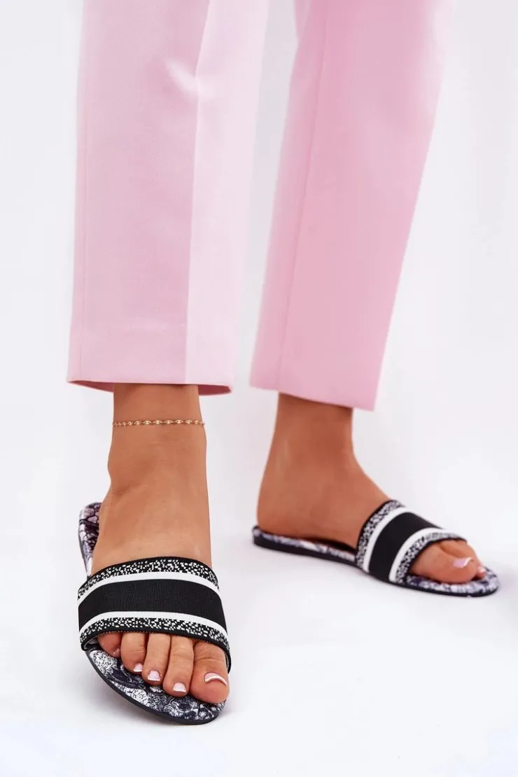 Boto Klapki Damskie Klasyczne*Wzorzyste Płaskie Klapki Damskie Czarne Leysi Czarny