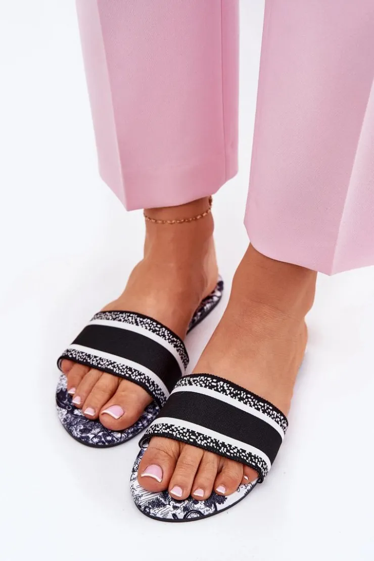 Boto Klapki Damskie Klasyczne*Wzorzyste Płaskie Klapki Damskie Czarne Leysi Czarny