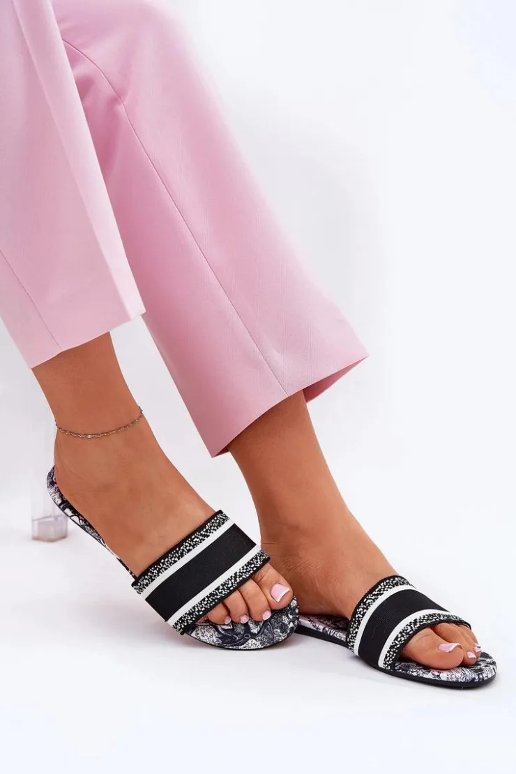 Boto Klapki Damskie Klasyczne*Wzorzyste Płaskie Klapki Damskie Czarne Leysi Czarny