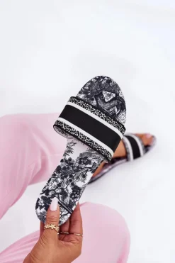 Boto Klapki Damskie Klasyczne*Wzorzyste Płaskie Klapki Damskie Czarne Leysi Czarny