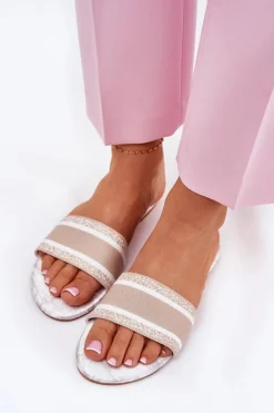 Damskie Boto Wzorzyste Płaskie Klapki Damskie Beżowe Leysi