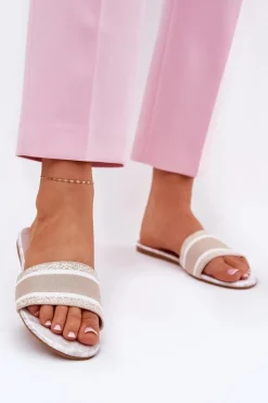 Damskie Boto Wzorzyste Płaskie Klapki Damskie Beżowe Leysi