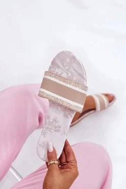 Damskie Boto Wzorzyste Płaskie Klapki Damskie Beżowe Leysi