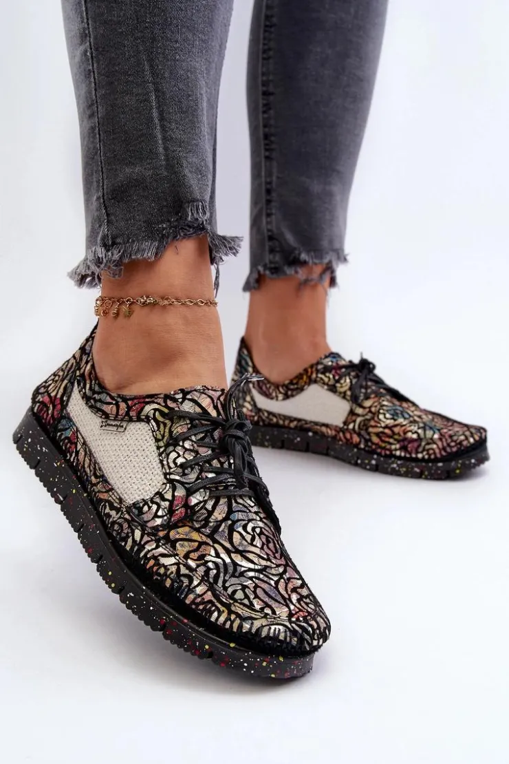 Damskie Maciejka Wzorzyste Półbuty Damskie 06347-01 Czarne