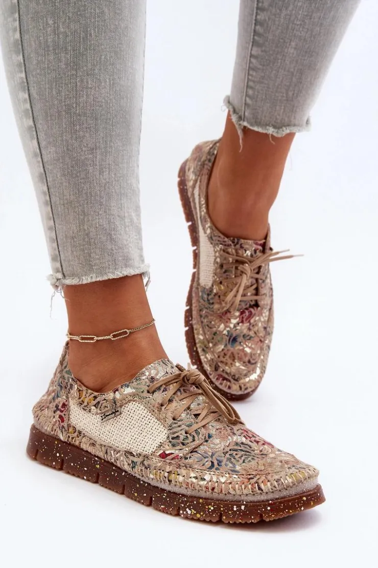 New Maciejka Wzorzyste Półbuty Damskie 06347-04 Beżowe