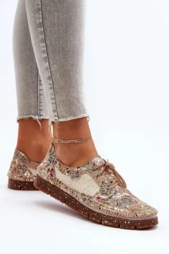 New Maciejka Wzorzyste Półbuty Damskie 06347-04 Beżowe