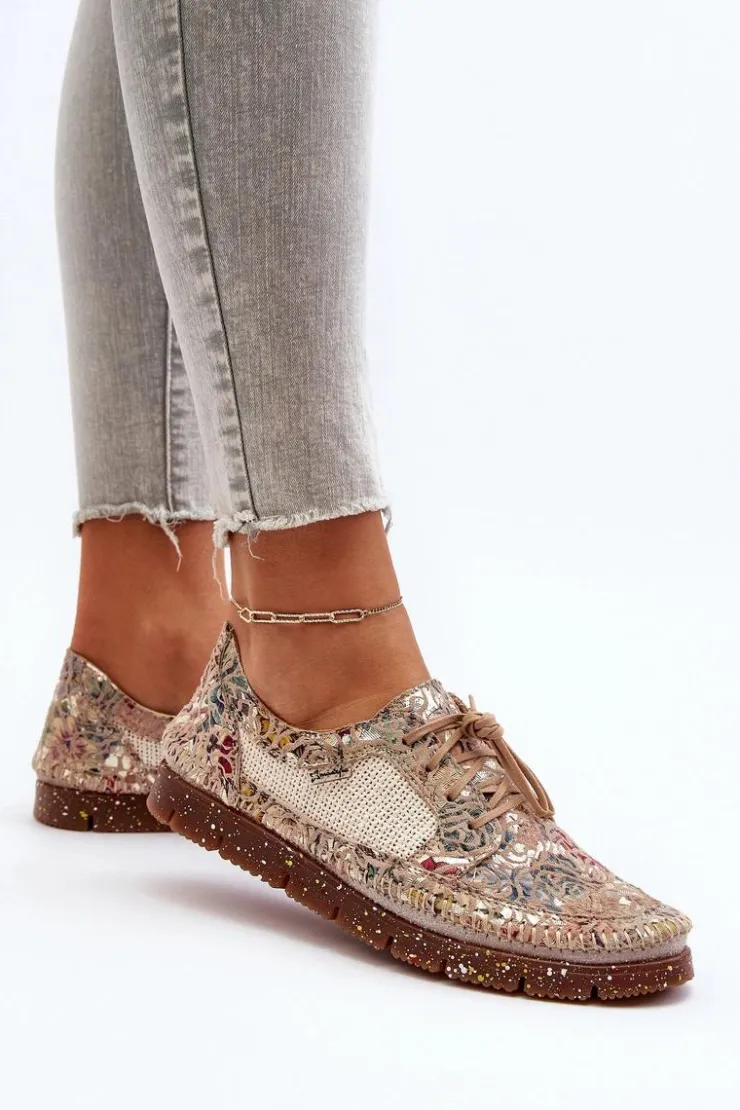 New Maciejka Wzorzyste Półbuty Damskie 06347-04 Beżowe