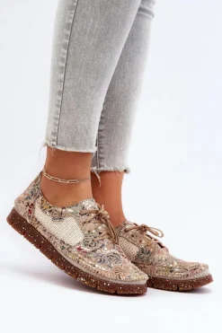 New Maciejka Wzorzyste Półbuty Damskie 06347-04 Beżowe