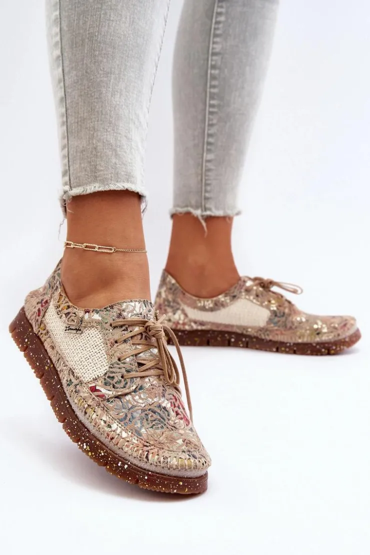 New Maciejka Wzorzyste Półbuty Damskie 06347-04 Beżowe