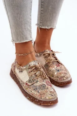 New Maciejka Wzorzyste Półbuty Damskie 06347-04 Beżowe