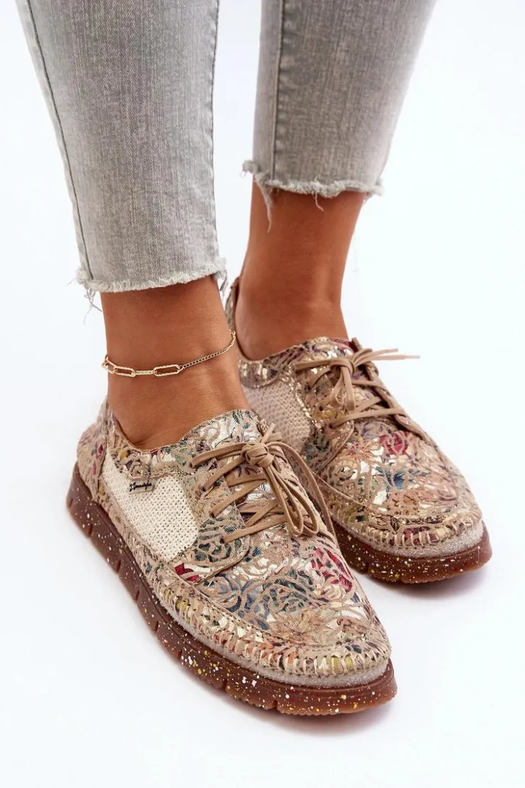 New Maciejka Wzorzyste Półbuty Damskie 06347-04 Beżowe