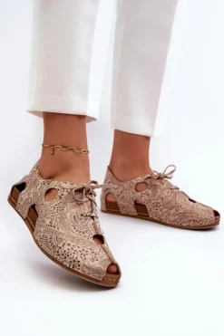 New Maciejka Wzorzyste Półbuty Damskie Z Wycięciami 06431-02 Beżowe