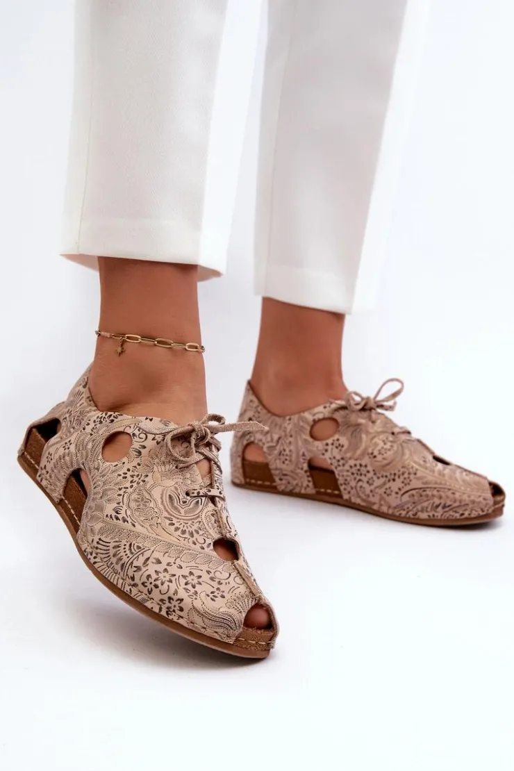 New Maciejka Wzorzyste Półbuty Damskie Z Wycięciami 06431-02 Beżowe