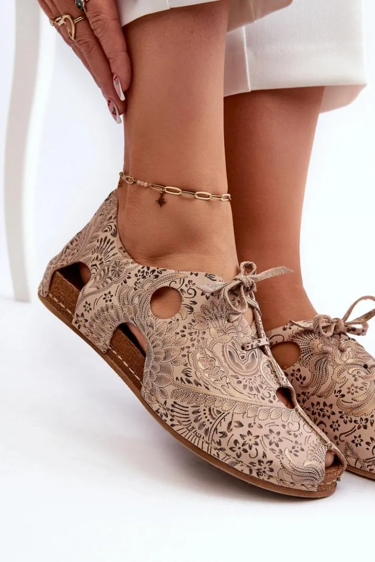 New Maciejka Wzorzyste Półbuty Damskie Z Wycięciami 06431-02 Beżowe