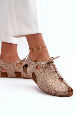 New Maciejka Wzorzyste Półbuty Damskie Z Wycięciami 06431-02 Beżowe