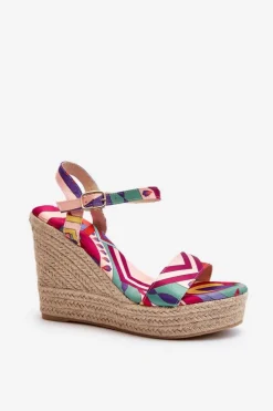 Damskie Boto Wzorzyste Sandały Na Koturnie Z Plecionki Multikolor Anihazra
