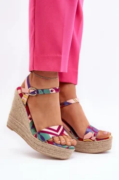 Damskie Boto Wzorzyste Sandały Na Koturnie Z Plecionki Multikolor Anihazra