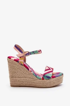 Damskie Boto Wzorzyste Sandały Na Koturnie Z Plecionki Multikolor Anihazra