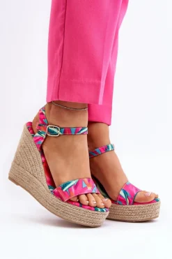 Boto Sandały Na Koturnie*Wzorzyste Sandały Na Koturnie Z Plecionki Fuksja Anihazra