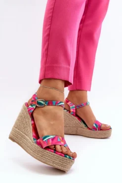 Boto Sandały Na Koturnie*Wzorzyste Sandały Na Koturnie Z Plecionki Fuksja Anihazra