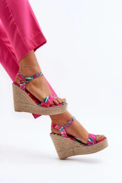 Boto Sandały Na Koturnie*Wzorzyste Sandały Na Koturnie Z Plecionki Fuksja Anihazra