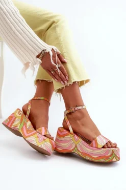 Boto Sandały Na Koturnie*Wzorzyste Sandały Na Platformie I Koturnie Multikolor Wiandia