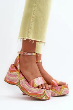 Boto Sandały Na Koturnie*Wzorzyste Sandały Na Platformie I Koturnie Multikolor Wiandia