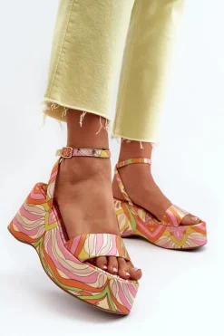 Boto Sandały Na Koturnie*Wzorzyste Sandały Na Platformie I Koturnie Multikolor Wiandia