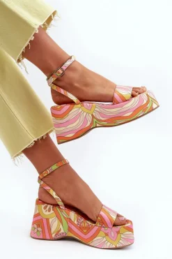 Boto Sandały Na Koturnie*Wzorzyste Sandały Na Platformie I Koturnie Multikolor Wiandia