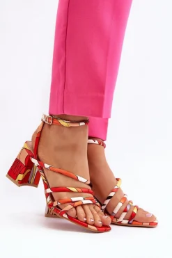 Damskie Boto Wzorzyste Sandały Na Słupku Pomarańczowe Jenglla