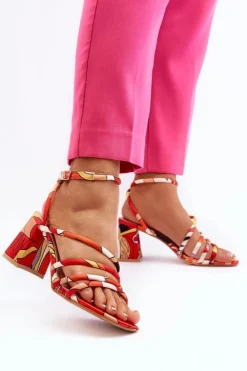 Damskie Boto Wzorzyste Sandały Na Słupku Pomarańczowe Jenglla