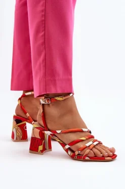 Damskie Boto Wzorzyste Sandały Na Słupku Pomarańczowe Jenglla