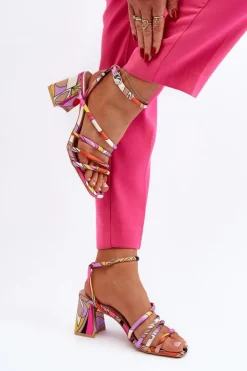 Boto Sandały Na Obcasie*Wzorzyste Sandały Na Słupku Fioletowe Jenglla