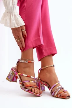 Boto Sandały Na Obcasie*Wzorzyste Sandały Na Słupku Fioletowe Jenglla