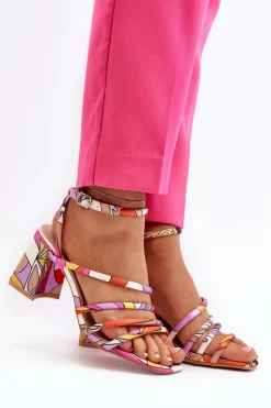 Boto Sandały Na Obcasie*Wzorzyste Sandały Na Słupku Fioletowe Jenglla