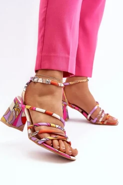Boto Sandały Na Obcasie*Wzorzyste Sandały Na Słupku Fioletowe Jenglla