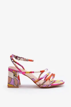 Boto Sandały Na Obcasie*Wzorzyste Sandały Na Słupku Fioletowe Jenglla