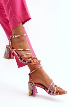 Boto Sandały Na Obcasie*Wzorzyste Sandały Na Słupku Fioletowe Jenglla